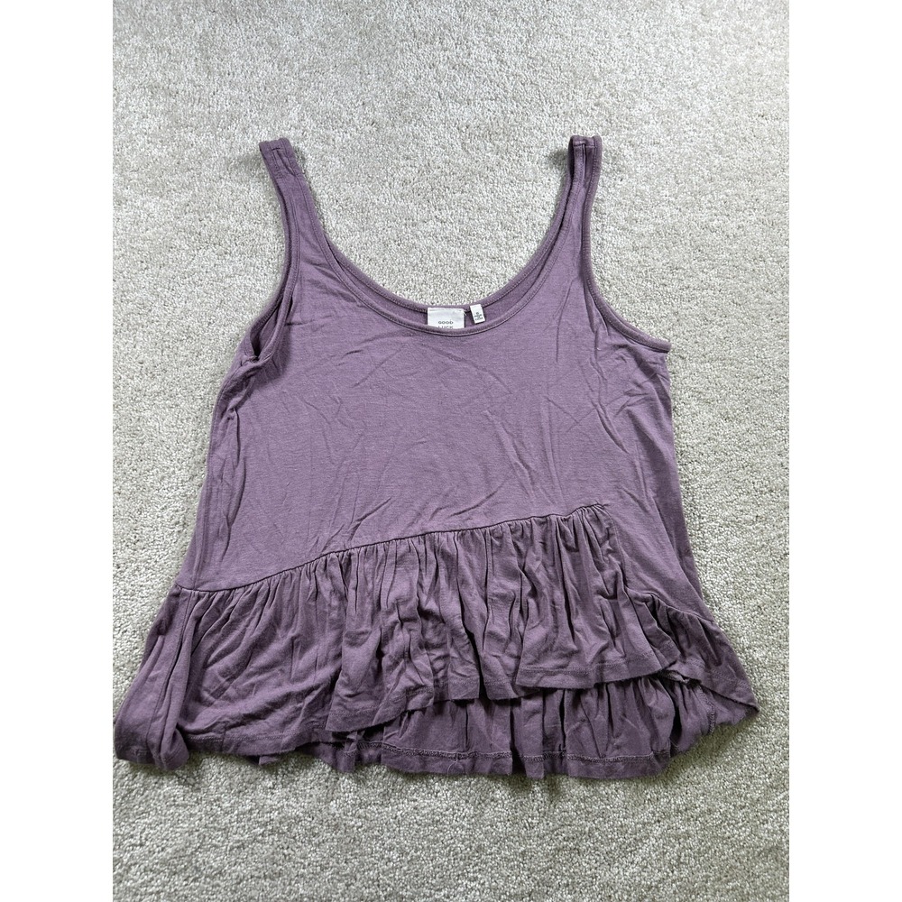 Good Luck Gem Tank Top Womens Small Purple Ruffle Hem Casual Sleeveless Layered